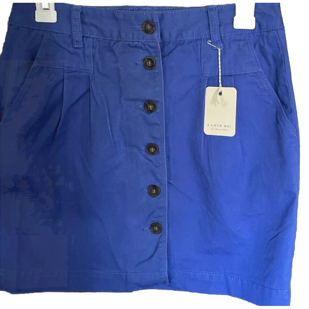 I Love H81 Women’s Blue Button Front Mini Skirt Size 27 Casual Nightclub